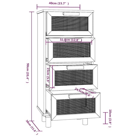 vidaXL Szafka, biała, 40x30x90 cm, lita sosna i naturalny rattan