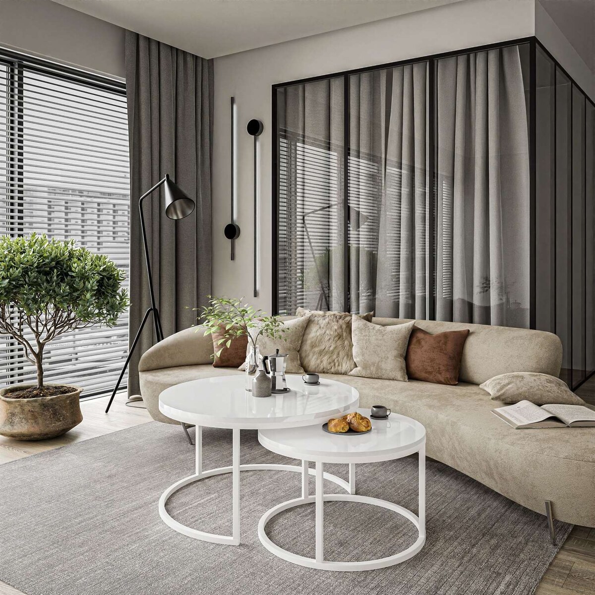 Okrągły stolik kawowy CIRI 2w1 biały połysk 80/60 cm