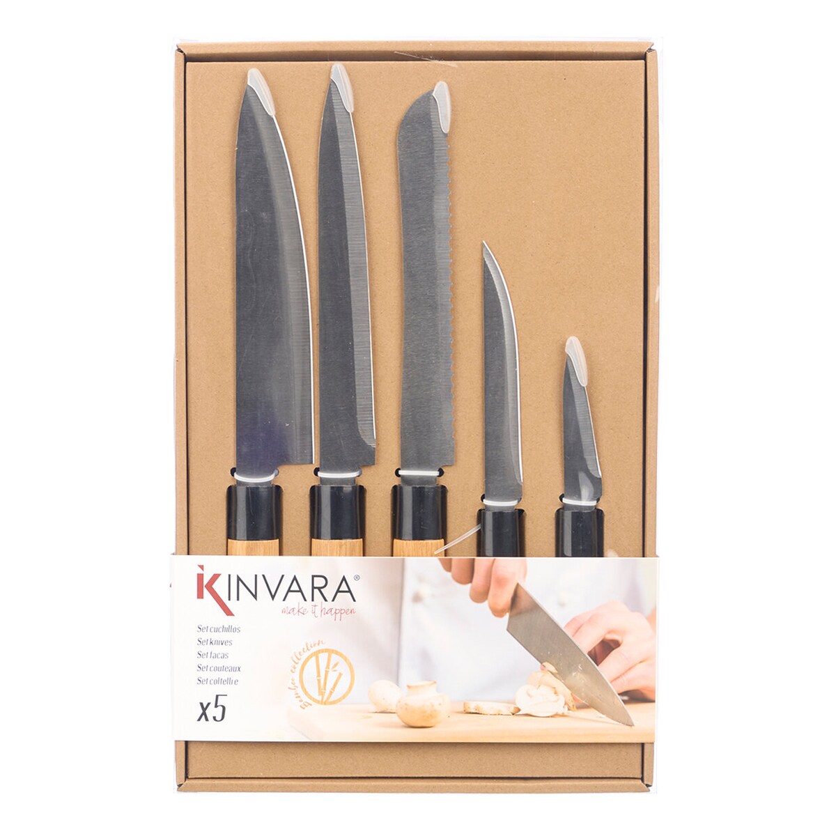 Zestaw 5 noży kuchennych z bambusowymi trzonkami BAMY