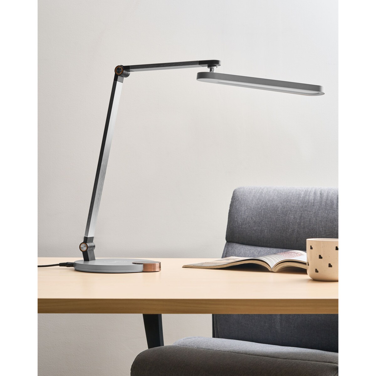 Lampa biurkowa LED CAROY Z ładowarką indukcyjną Szary