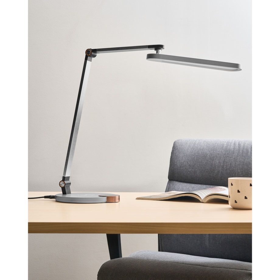 Lampa biurkowa LED CAROY Z ładowarką indukcyjną Szary