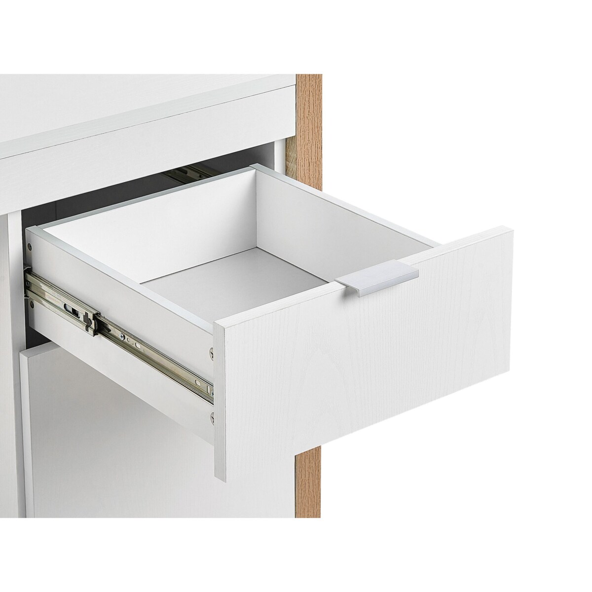 Biurko z szufladą 110 x 50 cm białe z jasnym drewnem JOHNSON