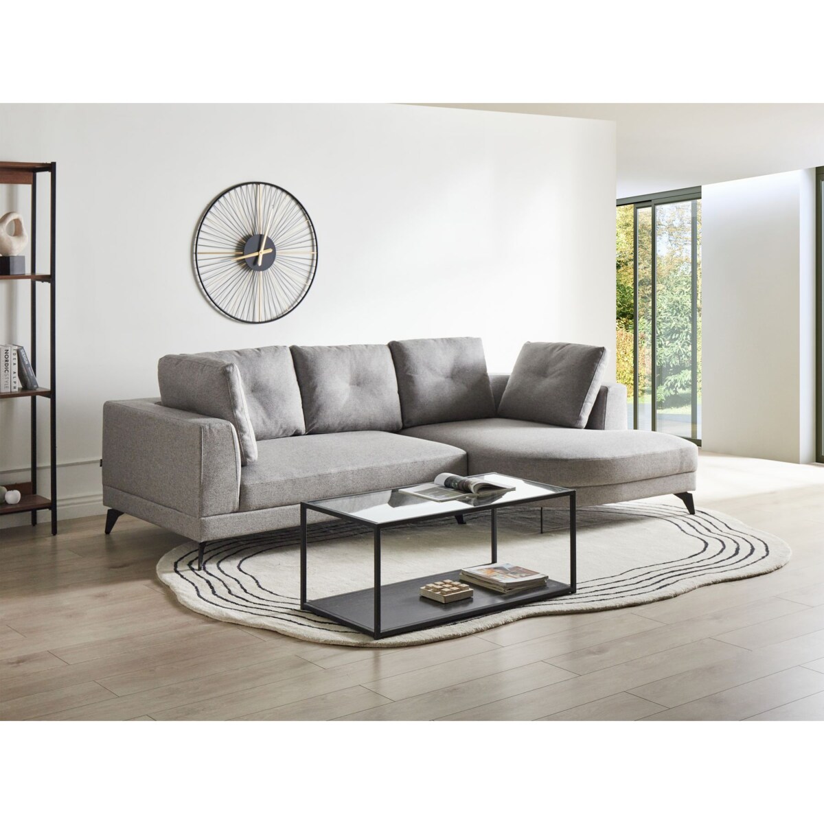 Narożnik dla 3 osób MARUM Len syntetyczny Szary Lewostronny