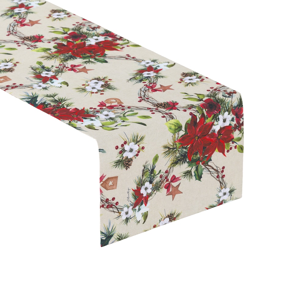 Bieżnik prostokątny 40x130 gwiazdy betlejemskie na szaro-beżowym tle