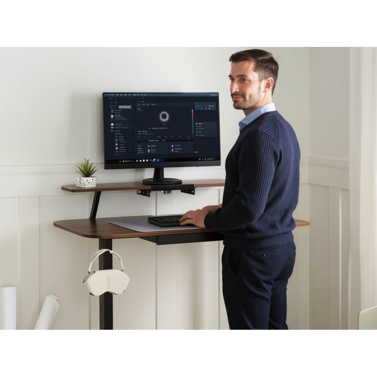 Biurko regulowane elektrycznie LUCAMA Brązowy/ czarny 120 cm 60 cm Z portem USB