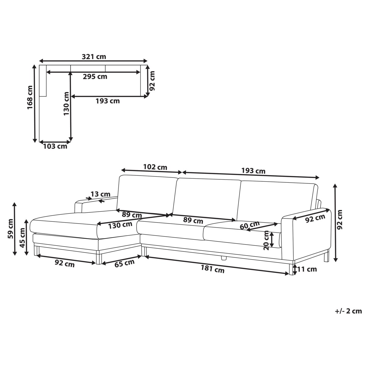 Sofa narożna prawostronna SIGGARD Jasnobeżowy Sztruks