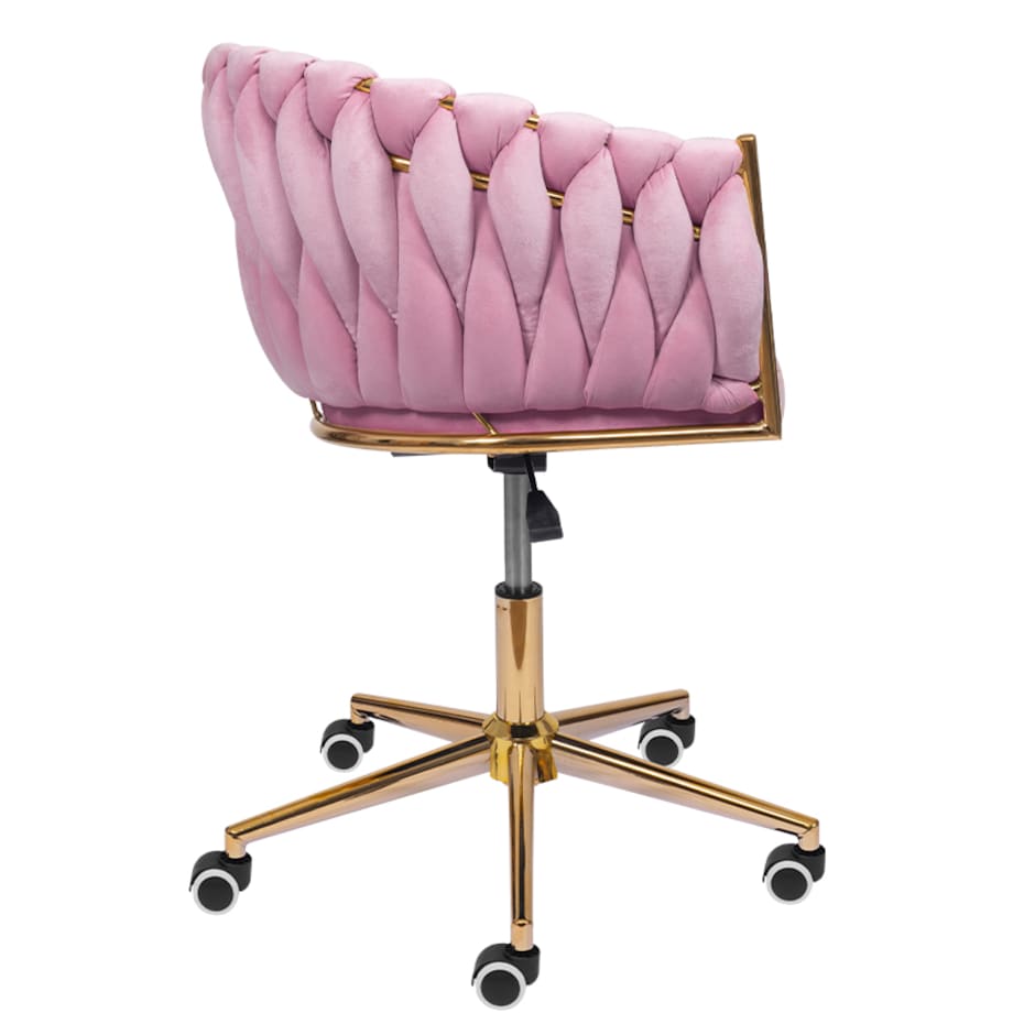 Fotel biurowy krzesło obrotowe regulowane welurowe różowe