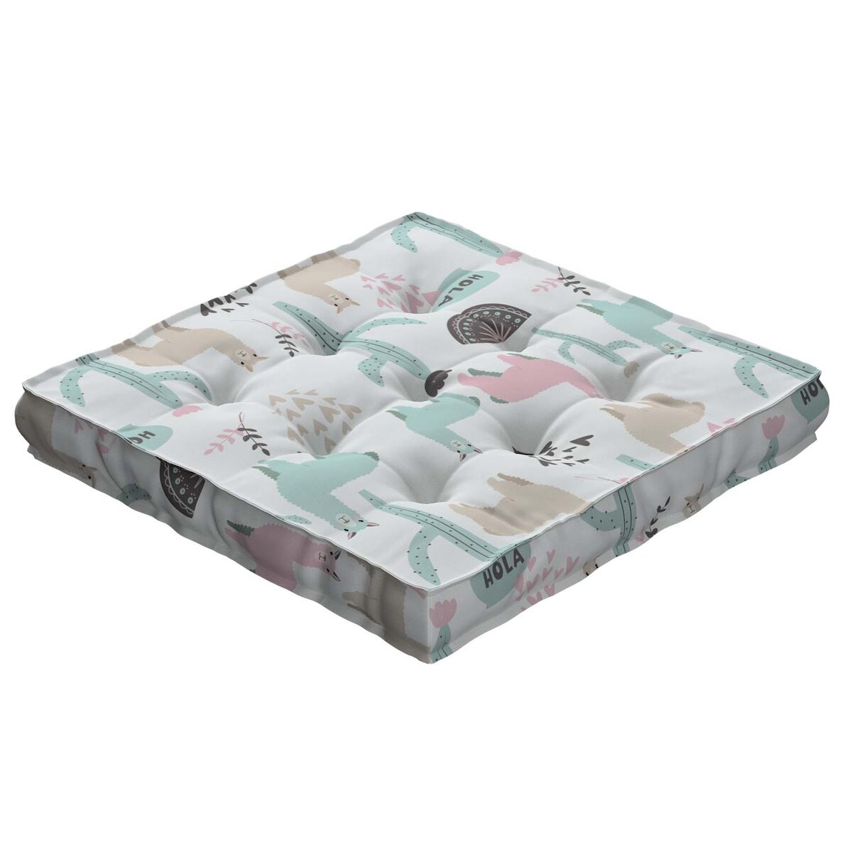 Siedzisko Tomi, pastelowe lamy na jasnoszarym tle, 50 x 50 x 10 cm, Magic Collection