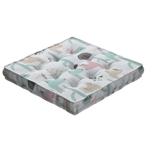 Siedzisko Tomi, pastelowe lamy na jasnoszarym tle, 50 x 50 x 10 cm, Magic Collection