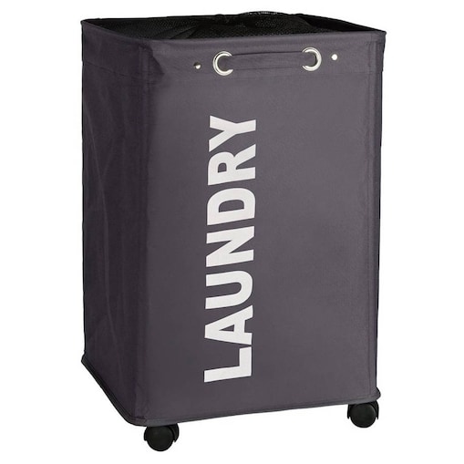 Kosz na pranie QUADRO - pojemnik 79 l, WENKO, kolor antracytowy, poliester