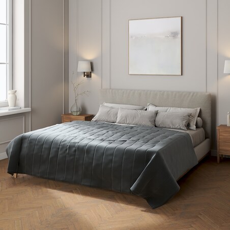 Narzuta pikowana w pasy 260x210 grafitowy welwet