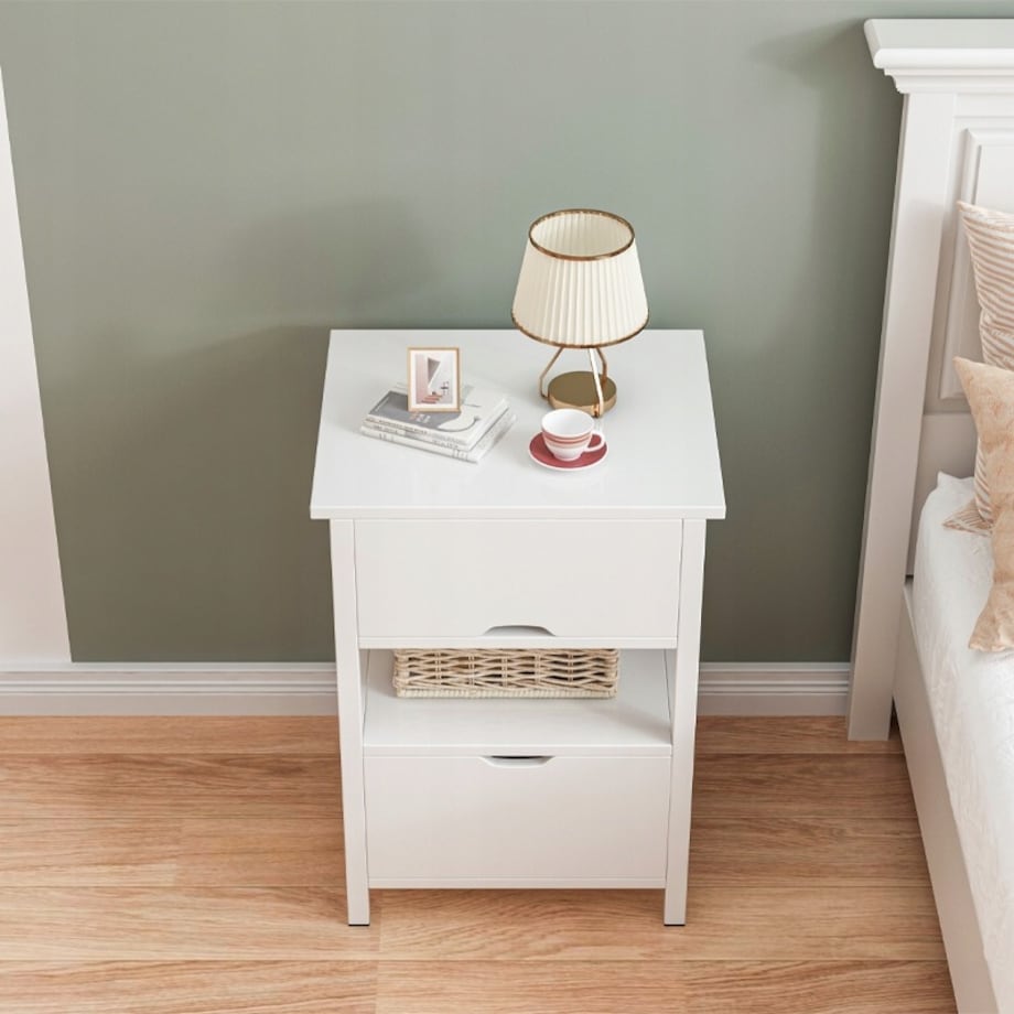 Szafka nocna biała z 2 szufladami nowoczesna loft stolik do sypialni 45 cm