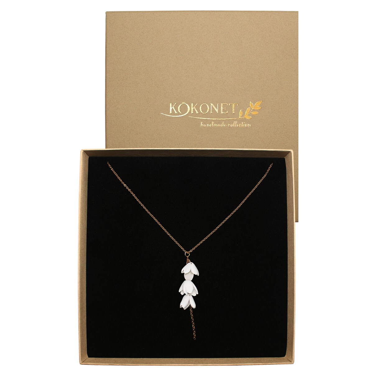 Delikatny długi naszyjnik złoty kwiatowy rustykalny ślub BOHO prezent