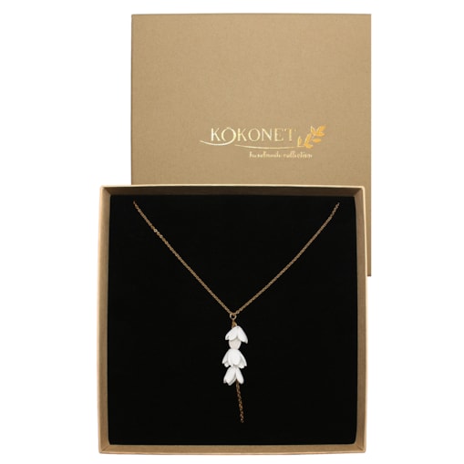 Delikatny długi naszyjnik złoty kwiatowy rustykalny ślub BOHO prezent