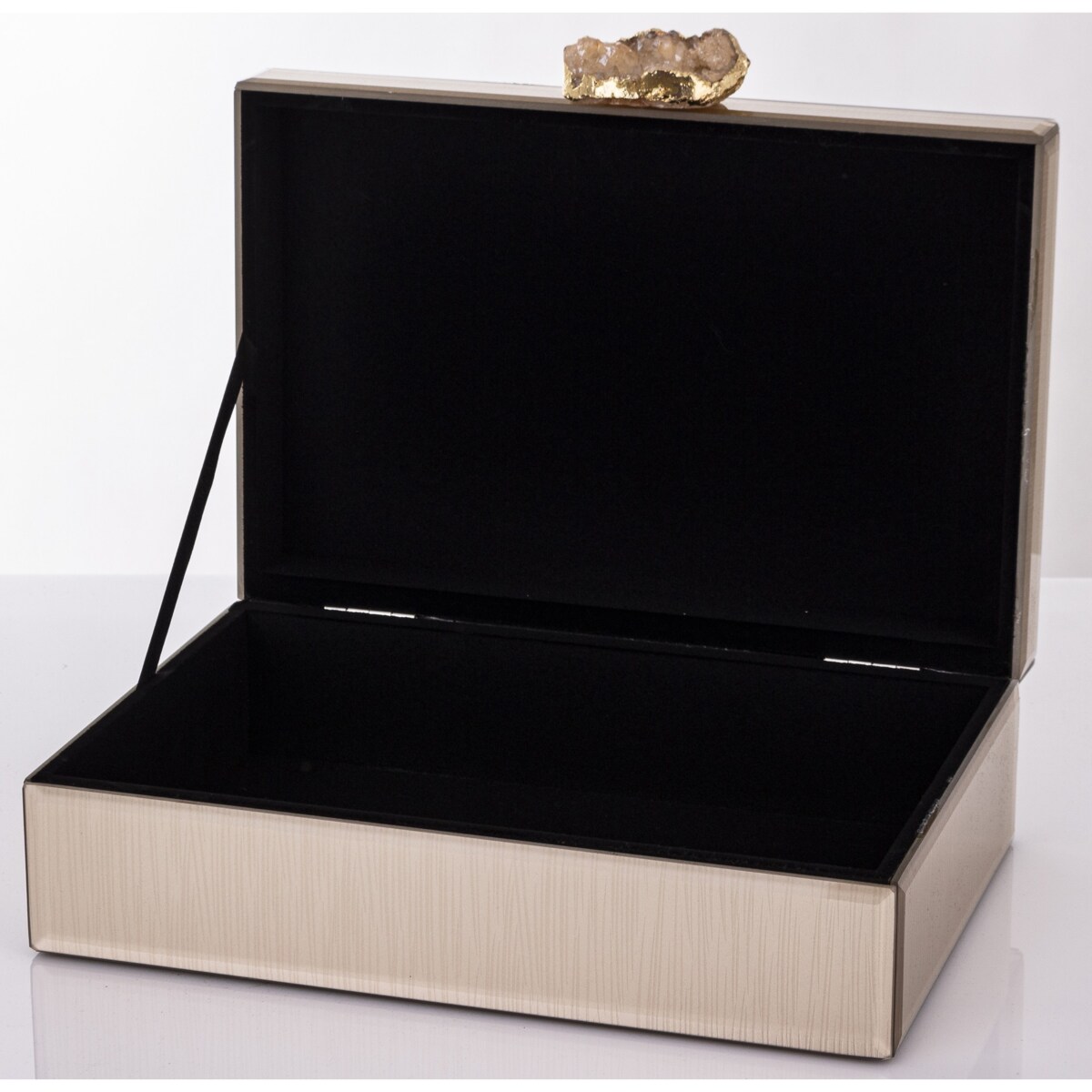 Szkatułka z MDFu z agatem 8x24x18,5 cm szampańska