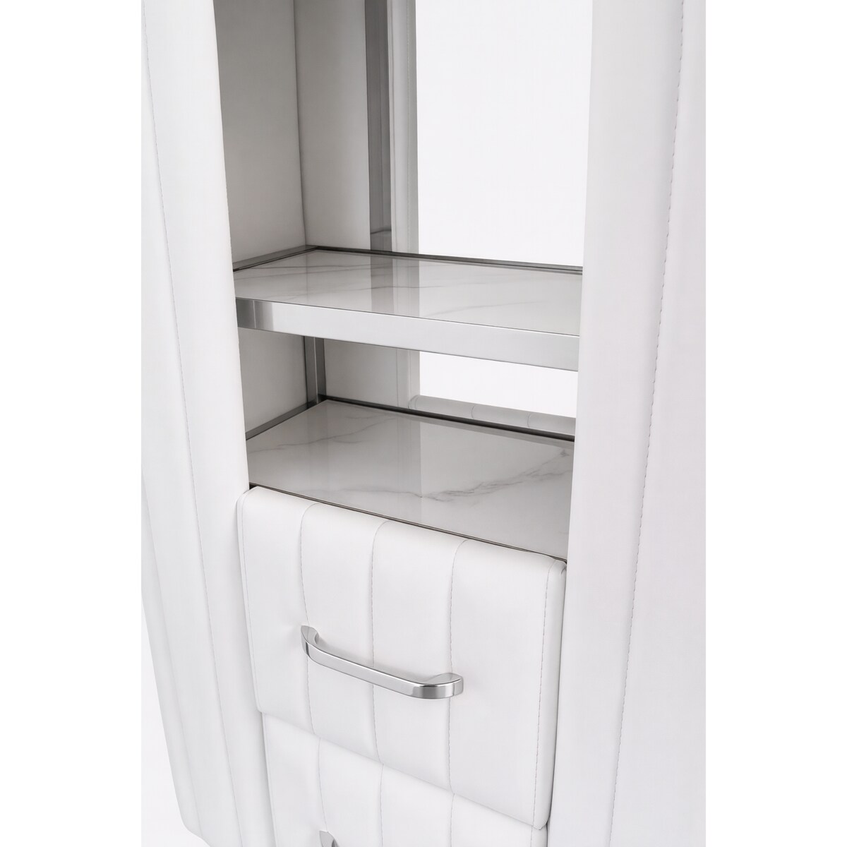 Biurko kosmetyczne z otworem na pochłaniacz biało-srebrne 130 x 45 x 78 AFINIS