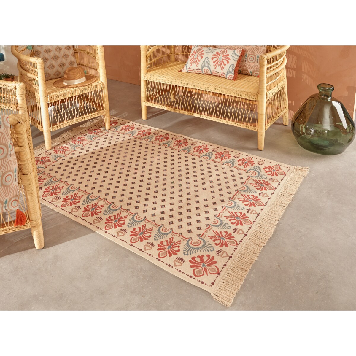 Bawełniany dywan z frędzlami IKAT, 120 x 170 cm