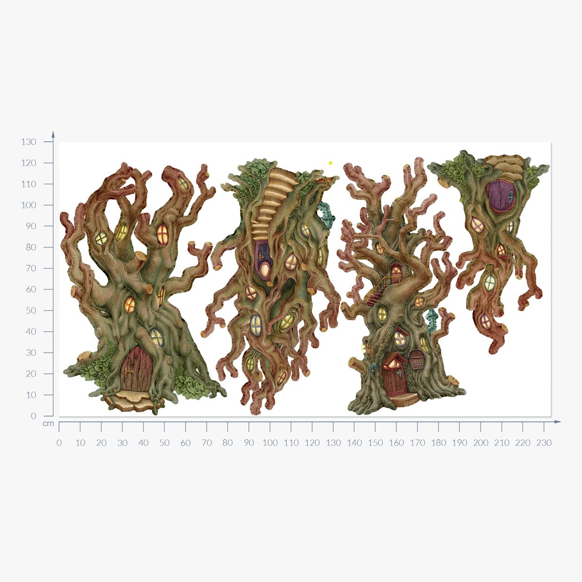 Zestaw naklejek na ścianę, Leśne domki, 130cm