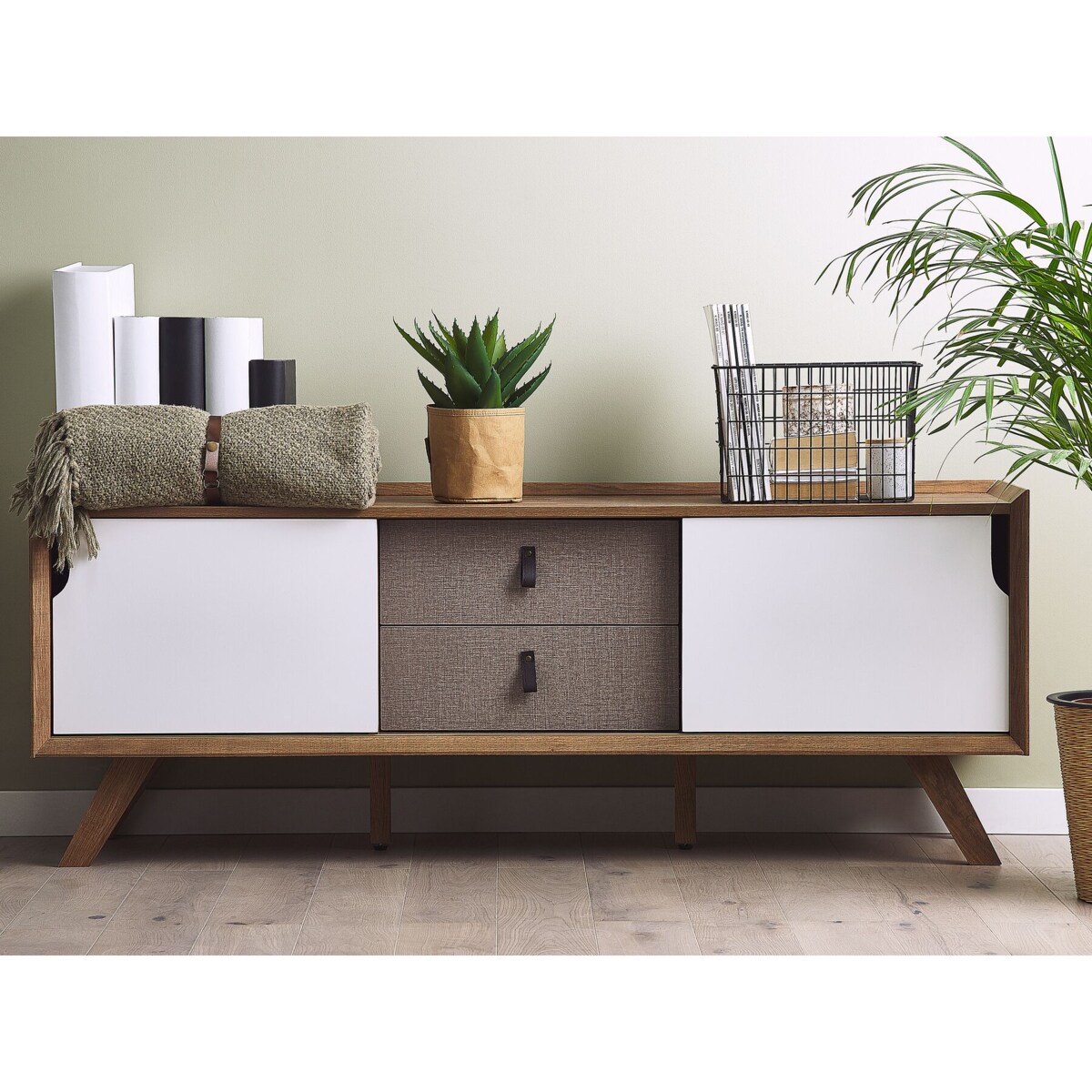 Szafka RTV jasne drewno z białym ACTON