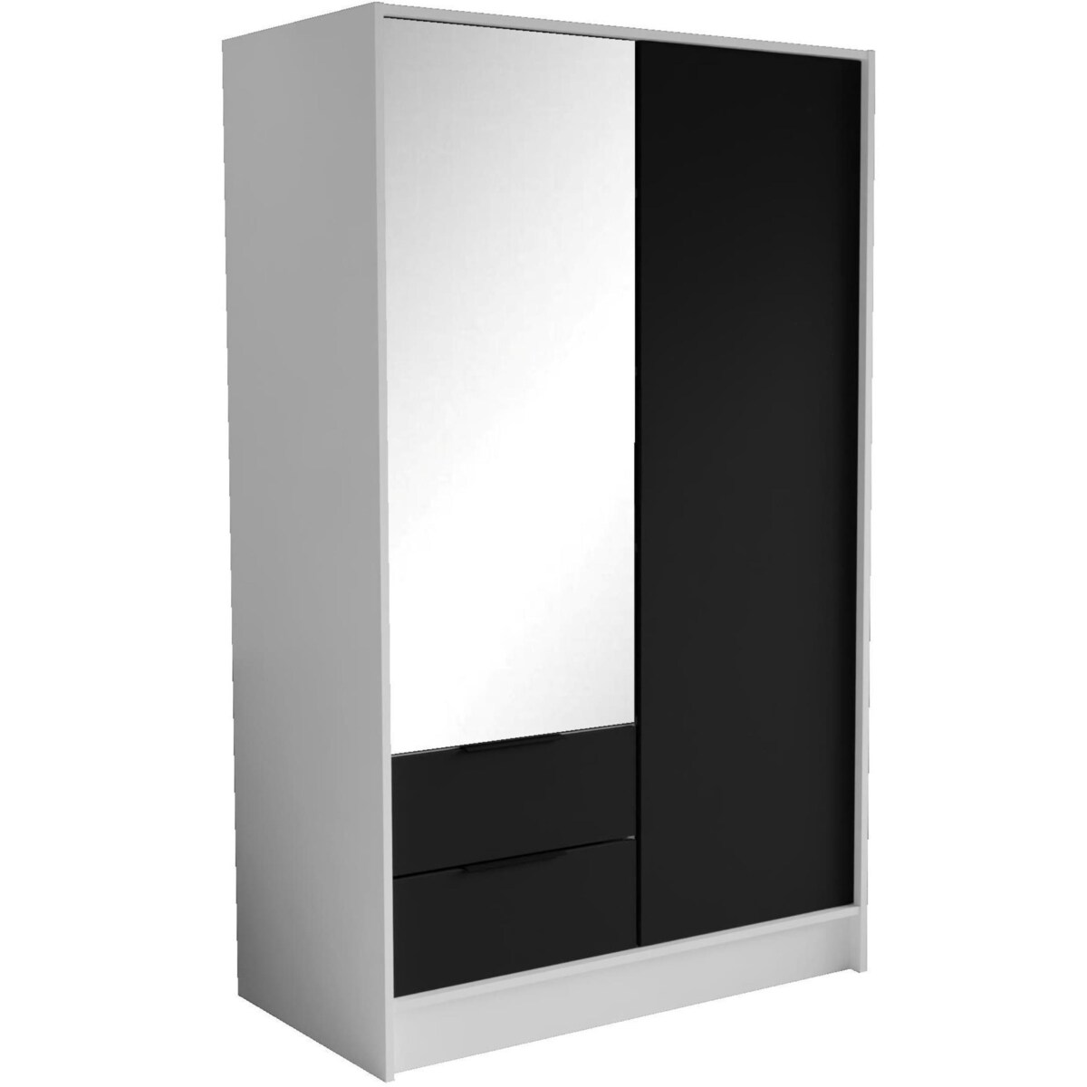 Szafa NIKOLA 103 z lustrem i regulowanymi półkami -biała+czarny front