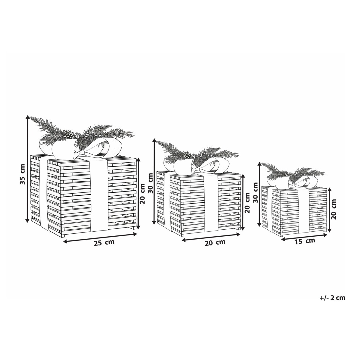 Zestaw 3 dekoracji świątecznych LED ROINE Prezenty świąteczne 15/20/25 cm Brązowy
