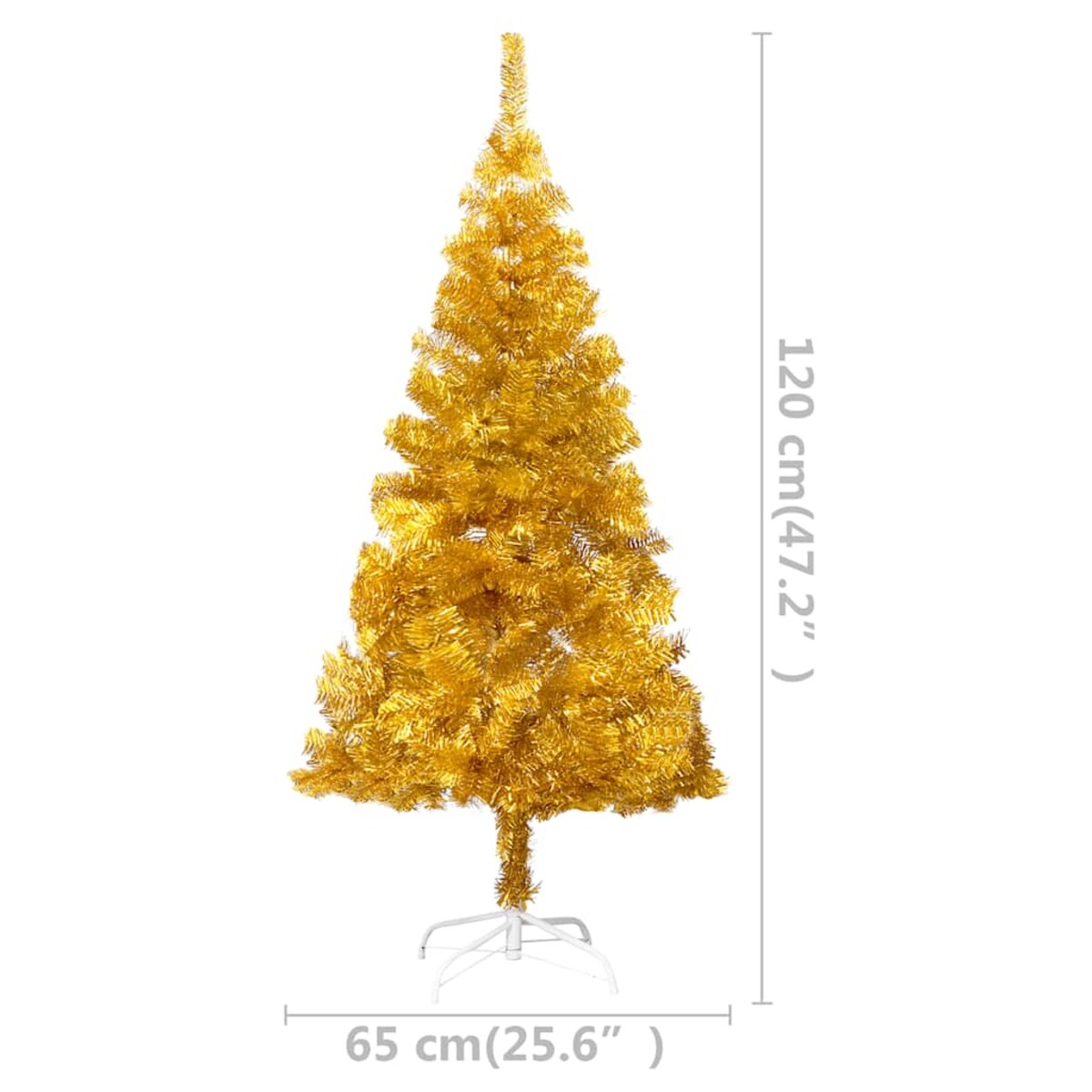 vidaXL Sztuczna choinka z lampkami i bombkami, złota, 120 cm, PET