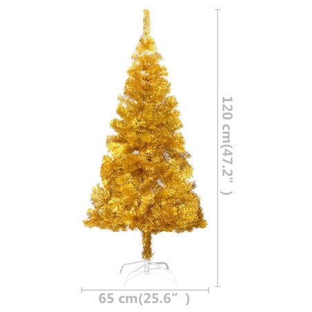 vidaXL Sztuczna choinka z lampkami i bombkami, złota, 120 cm, PET