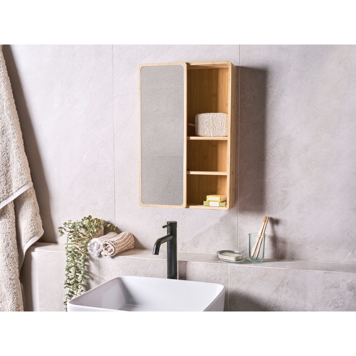 Szafka łazienkowa wisząca z lustrem GUATAVITA 41 cm 61 cm Jasnobrązowy