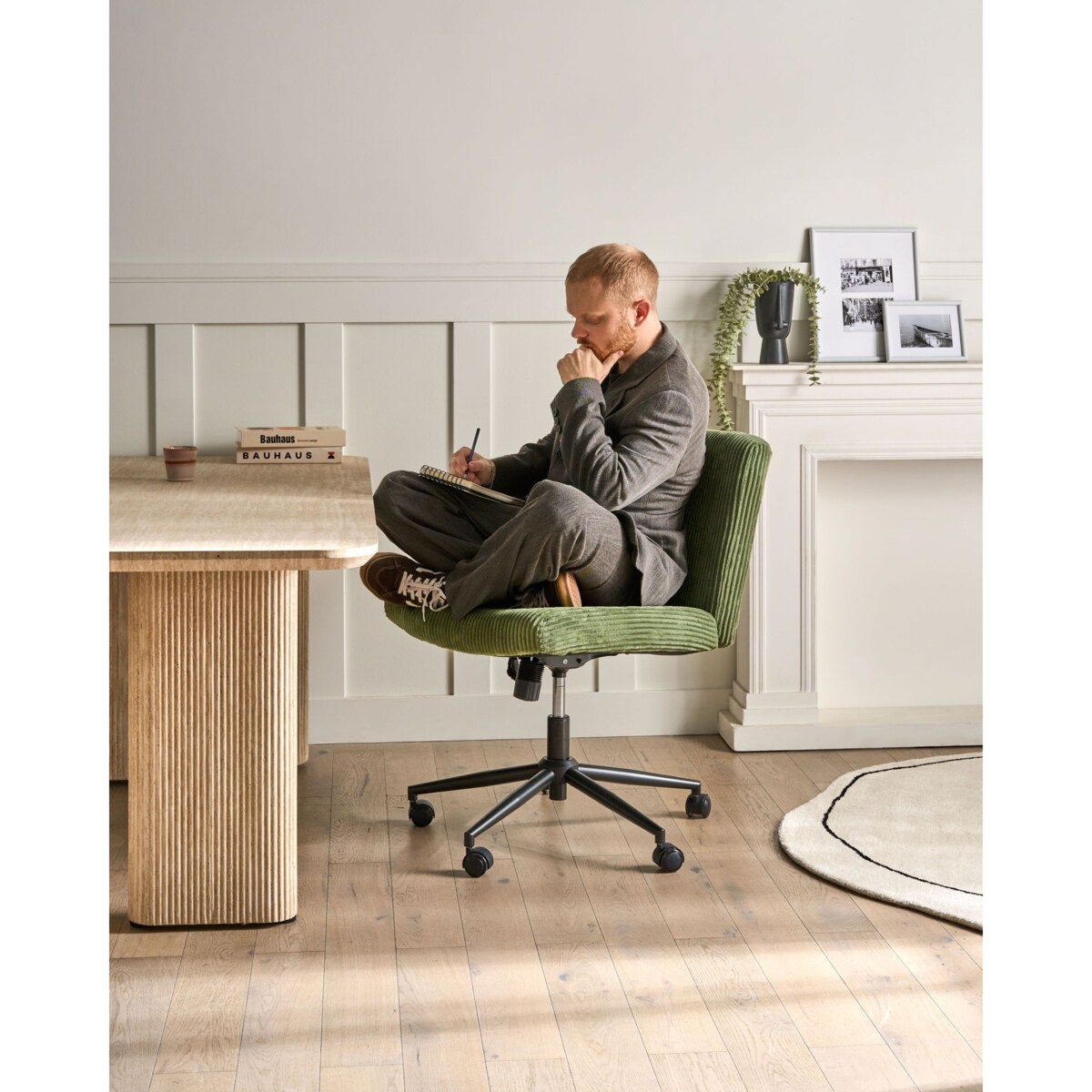 Krzesło obrotowe GEDDES Sztruks Zielony