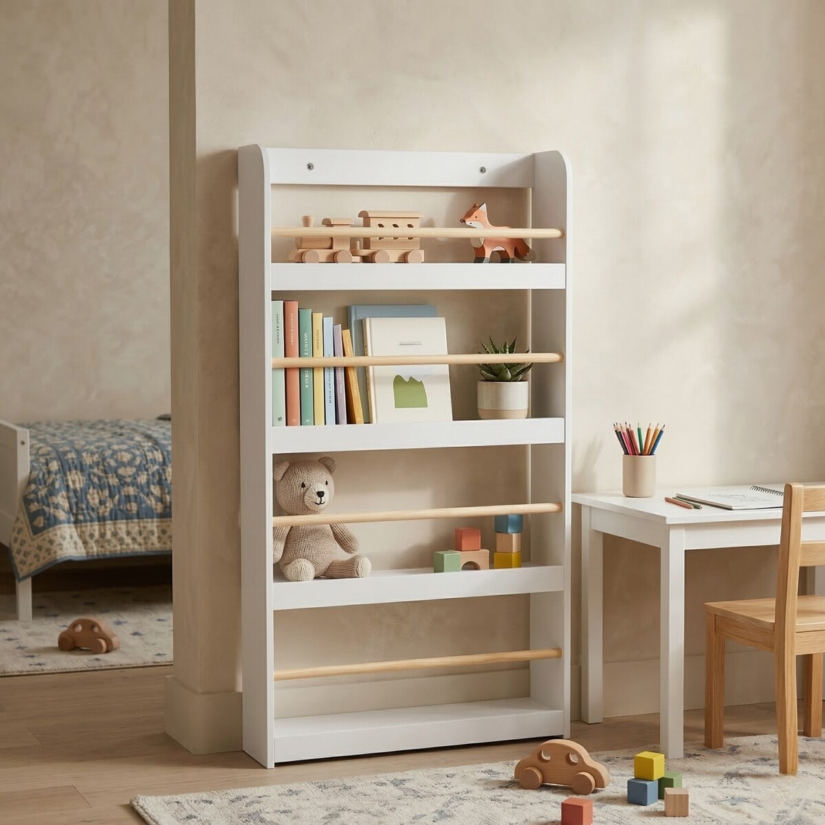 Regał do pokoju dziecięcego z bambusowymi drążkami TENO, 55 x 112 x 15 cm