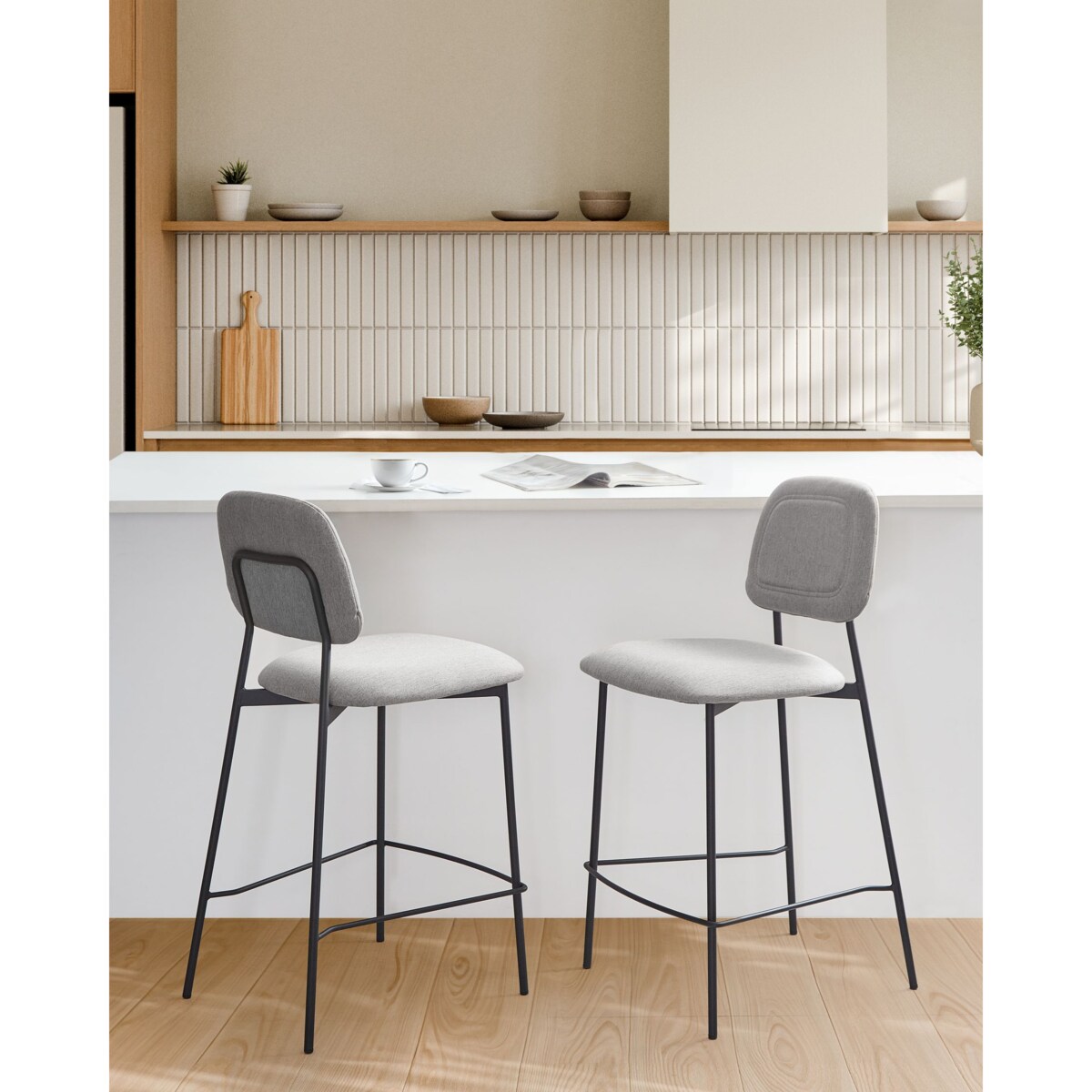 Zestaw 2 krzeseł barowych DUETTE Len syntetyczny Jasnoszary