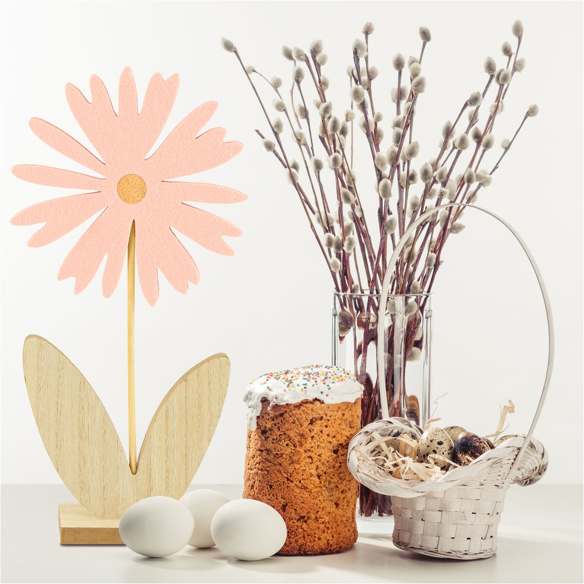 Kwiatek Drewniany 32 Cm Dekoracja Ozdoba Wielkanocna Na Stół Stokrotka Różowy