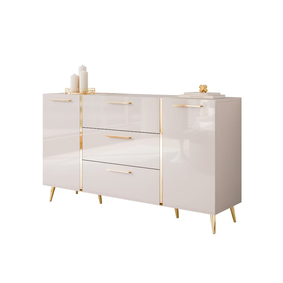 Komoda ONYX kaszmir połysk na nózkach 158 cm uchwyty