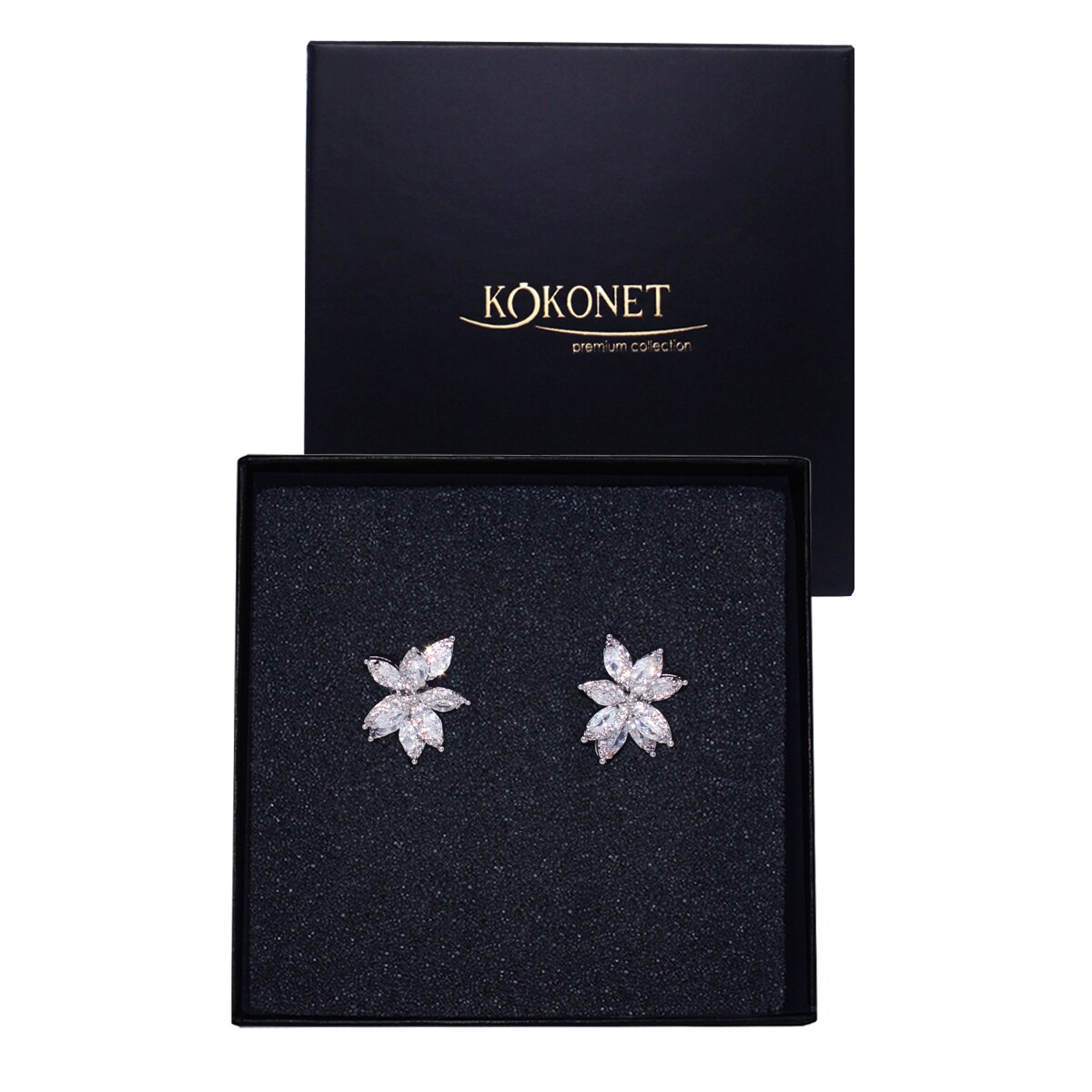 Kolczyki kwiatowe przy uchu z cyrkoniami listkami SREBRNE krótkie ślubne