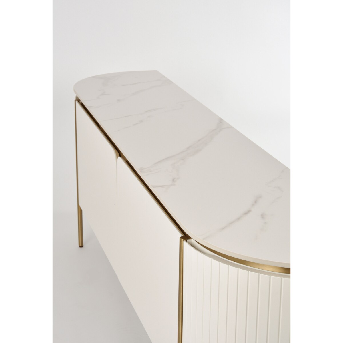 Ryflowana szafka RTV złota kremowa Bueno Glamour Premium 200x40x60