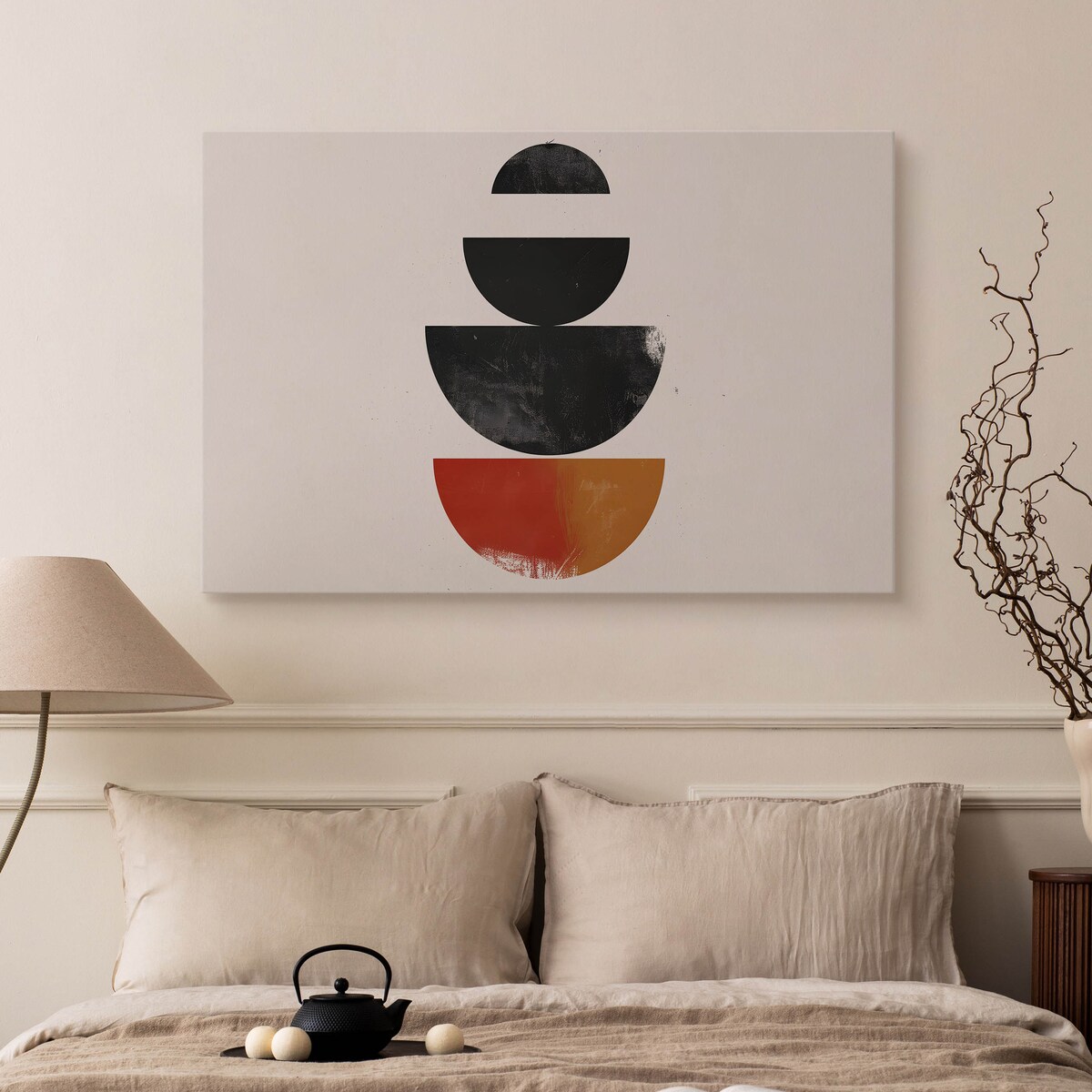 Obraz Ścienny Do Salonu Abstrakcja Boho Misy Kamienie Styl Japoński 70x50cm