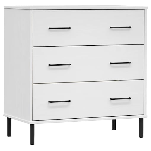 vidaXL Komoda OSLO z 3 szufladami, biała, 77x40x79,5 cm, lite drewno