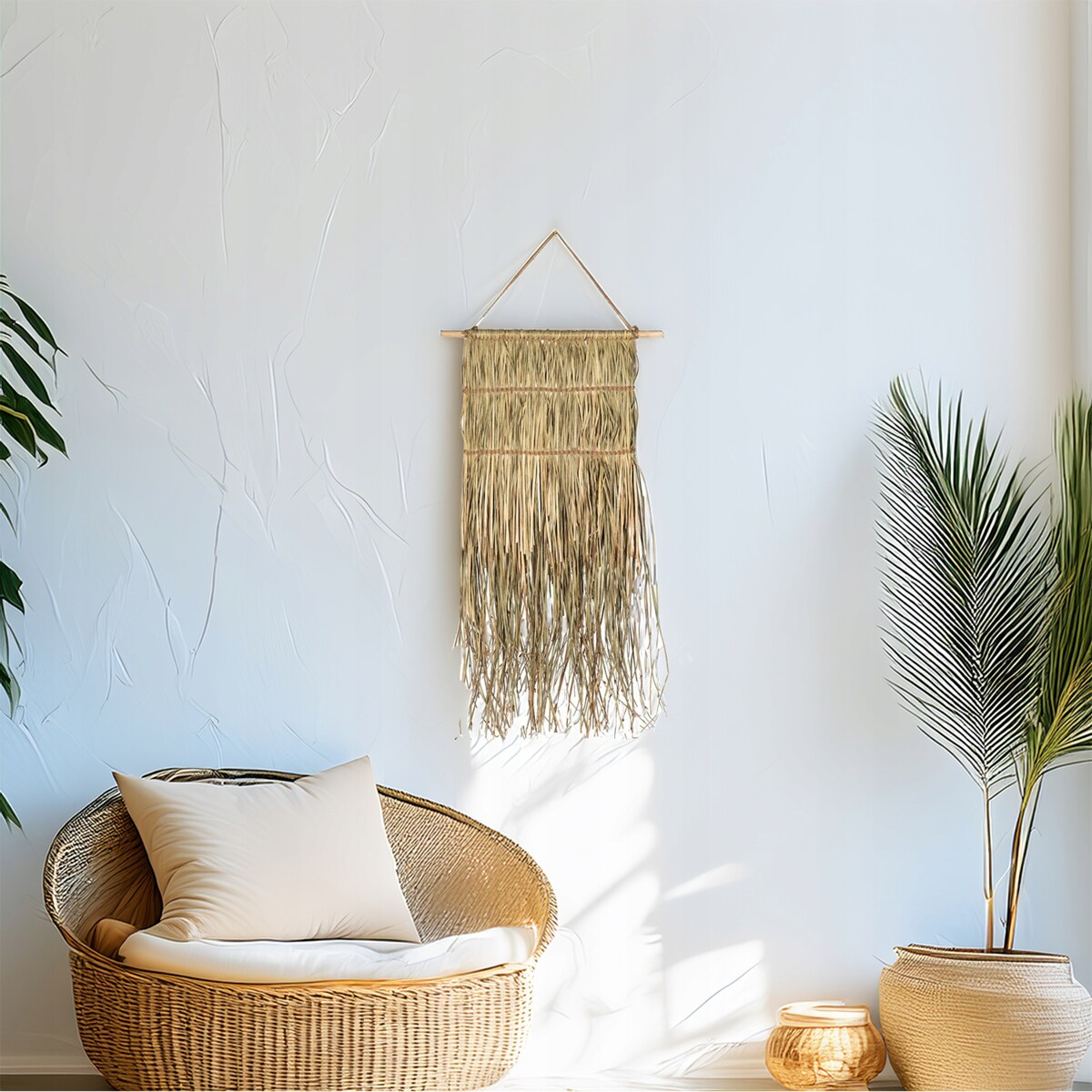 DEKORACJA OZDOBA ŚCIENNA ZAWIESZKA BOHO NATURALNA suszona trawa 100cm
