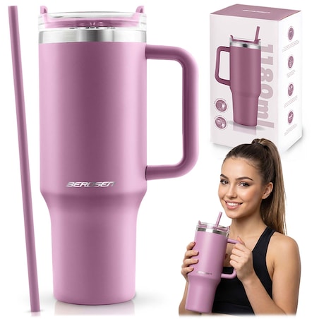 Kubek termiczny Berdsen termos ze słomką 1180ml stal nierdzewna na kawę herbatę