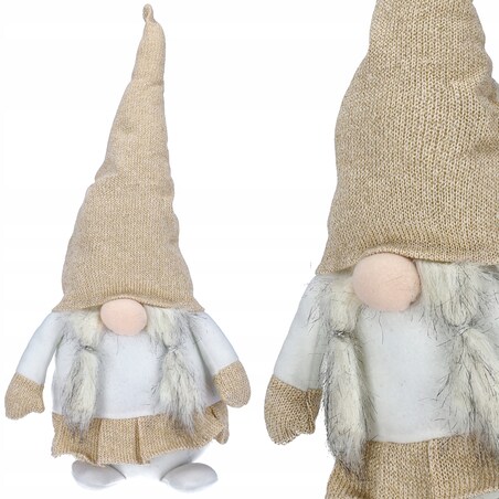 Skrzat Świąteczny Krasnal Gnom Mikołaj Na Święta Dekoracja Beżowy