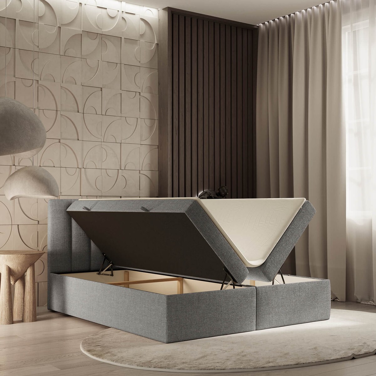 Łóżko tapicerowane AMARO 180x200 z pojemnikiem, Stalowy, tkanina Alta 16