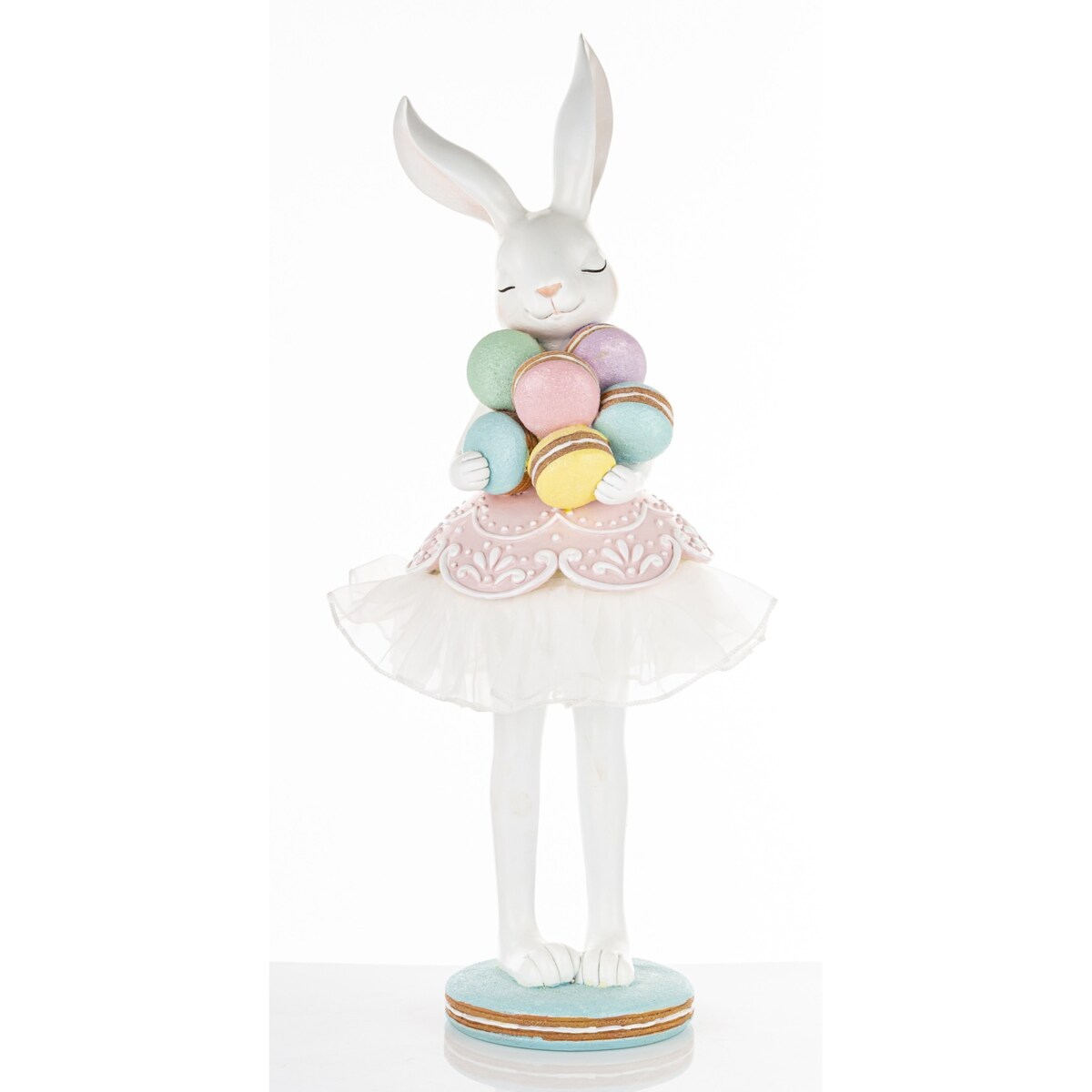 Dekoracja - króliczka w tiulowej spódniczce 55x22x16 cm GUDRUN z makaronikami