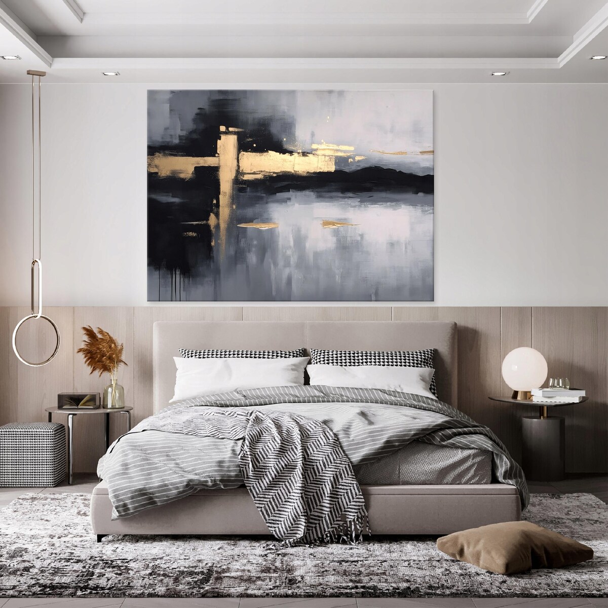 Obraz Do Sypialni Salonu Na Płótnie Abstrakcja Złoty Czarny 100x70