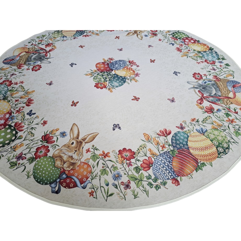 Obrus Okrągły Wielkanocny Na Stół 140 Cm Ozdobny Dekoracyjny