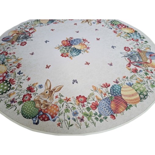 Obrus Okrągły Wielkanocny Na Stół 140 Cm Ozdobny Dekoracyjny