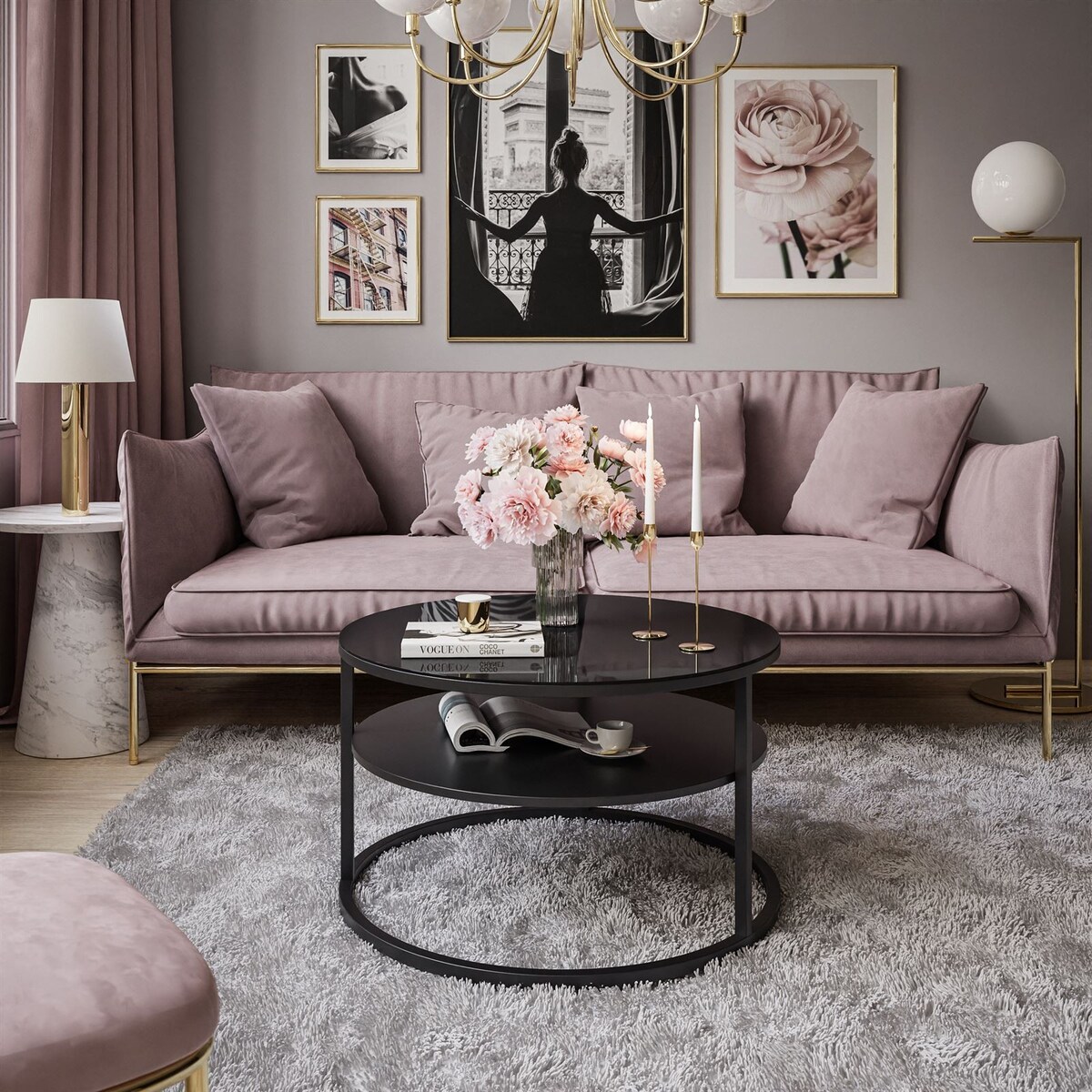 Stolik kawowy CIRI z półką czarne szkło