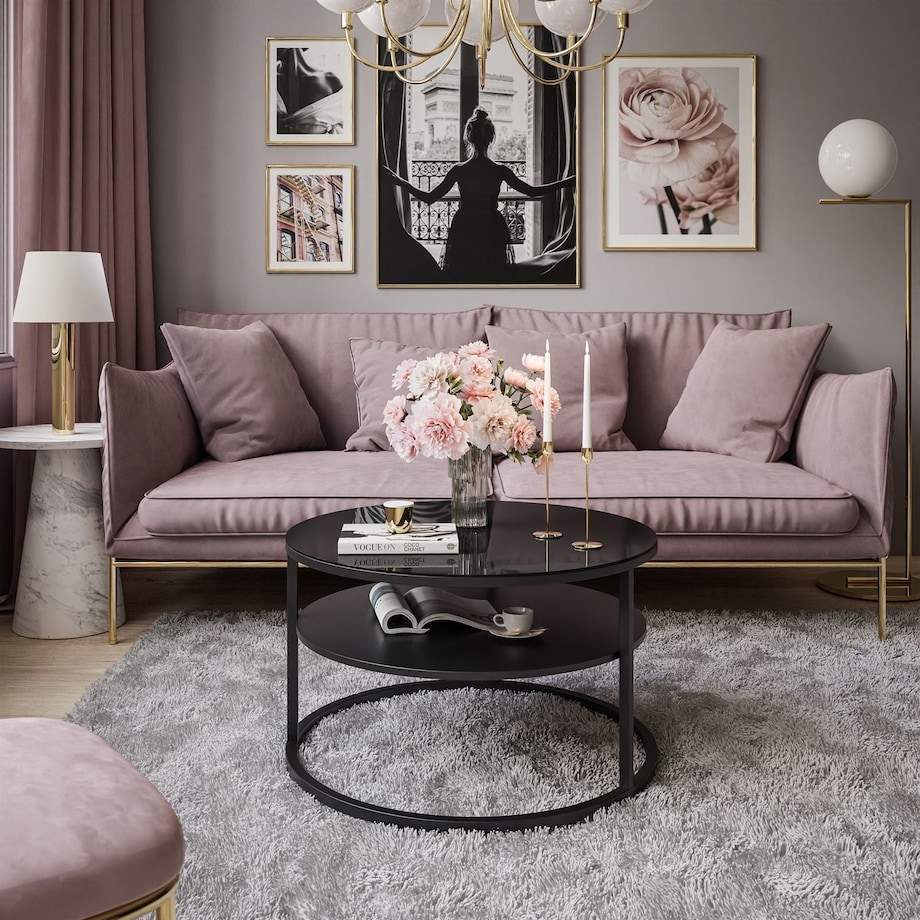 Stolik kawowy CIRI z półką czarne szkło