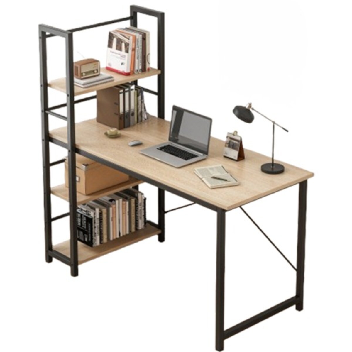 Biurko komputerowe z regałem półkami nowoczesne metalowe loft jasny brąz