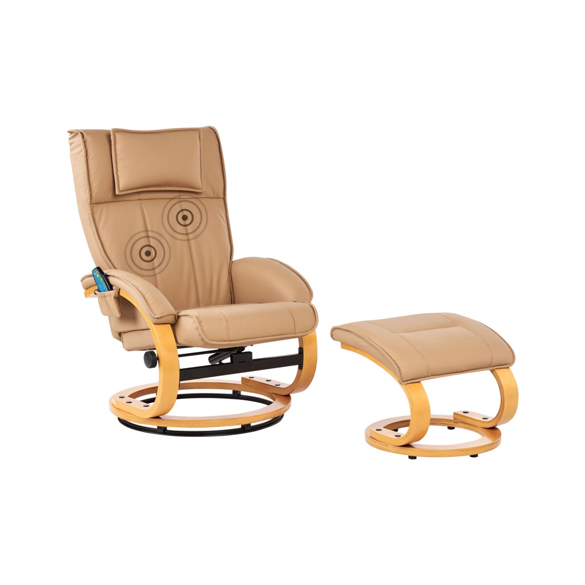Fotel z masażem MAJESTIC Z podnóżkiem Ekoskóra Jasnobrązowy