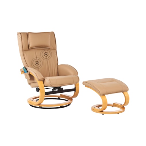 Fotel z masażem MAJESTIC Z podnóżkiem Ekoskóra Jasnobrązowy